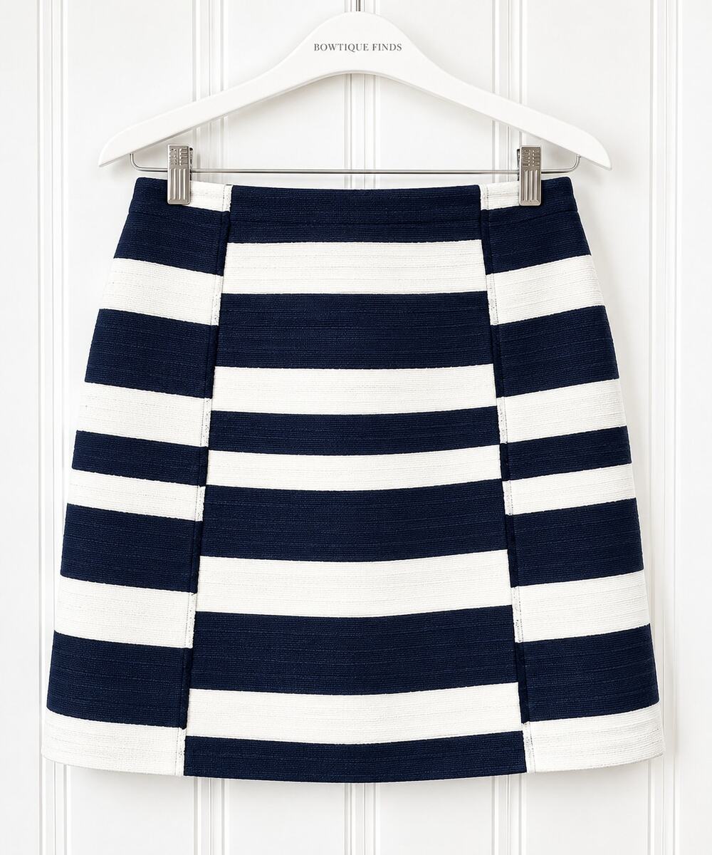 LOFT Illusion Shift Skirt Womens 12 Forever Navy White Stripe Lined Cotton Blend